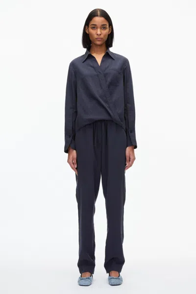 3.1 Phillip Lim Draped Crossover Long Sleeve Shirt In Blue