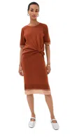 3.1 Phillip Lim Draped Knit Dress With Organza Combo Brick In Brown