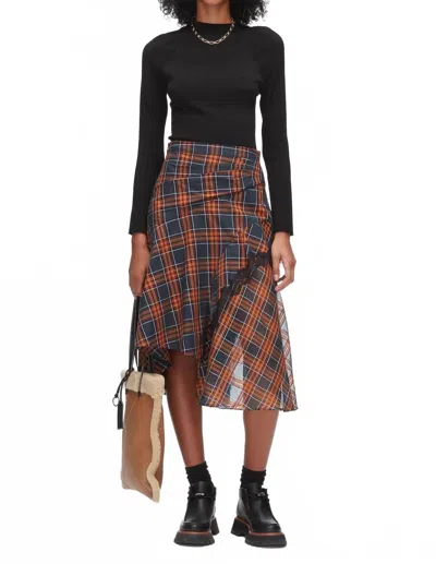 3.1 Phillip Lim Draped Midi Skirt With Organza Combo In Dusk Multi In Brown