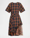 3.1 Phillip Lim Draped Short-sleeve Plaid Dress In Multi