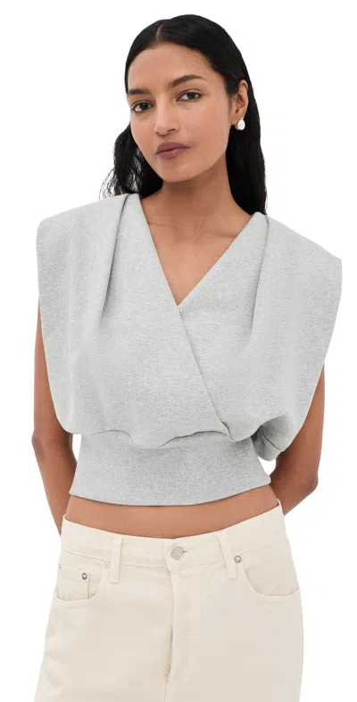3.1 Phillip Lim Draped Sleeveless French Terry Top Lt Grey Melange In Blue