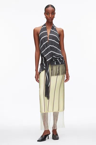 3.1 Phillip Lim Draped Stripe Halter Top With Fringe In Gray