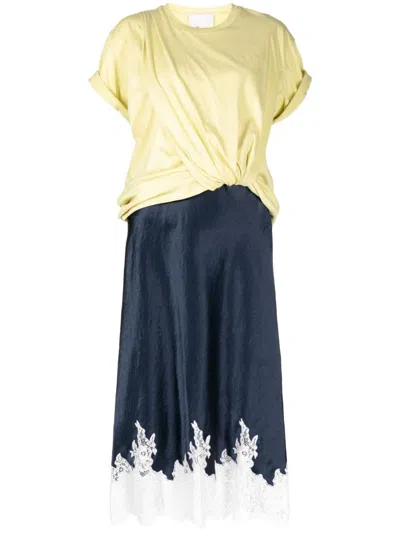 3.1 Phillip Lim Draped T-shirt Slip Combo Dress In Limelight/navy Multi