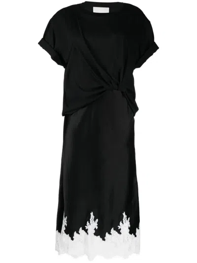 3.1 Phillip Lim Layered Cotton And Satin T-shirt Dress In Black
