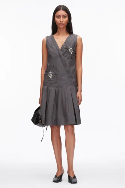 3.1 Phillip Lim Draped Tank Dress With Floral Appliqué In Gray