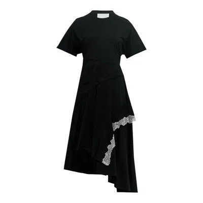 3.1 Phillip Lim Draped T-shirt Dress With Lace Trim In Black