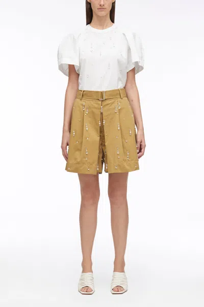 3.1 Phillip Lim Drip-embellished Chino Pleated Shorts In Brown