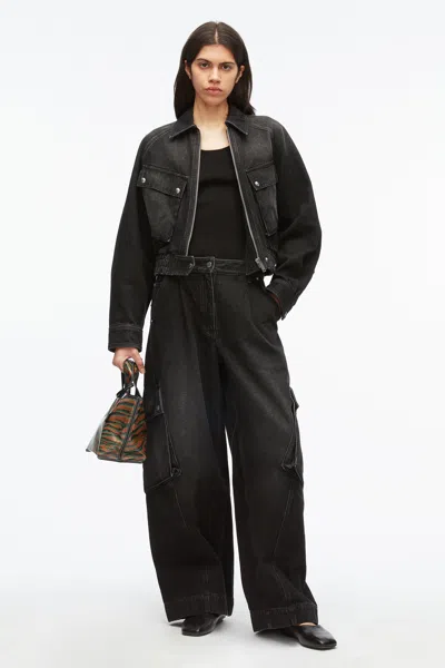 3.1 Phillip Lim Dyed Denim Cropped Bomber Jacket In Black