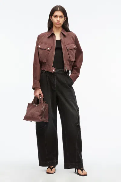 3.1 Phillip Lim Dyed Denim Cropped Bomber Jacket In Brown