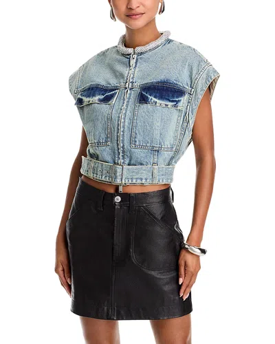 3.1 Phillip Lim Denim Vest With Crystal Necklace In Washed Indigo