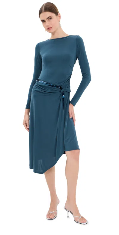 3.1 Phillip Lim Embellished Draped Jersey Midi Dress Petrol In Blue