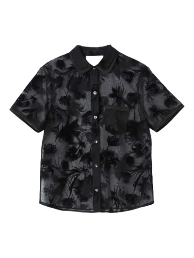 3.1 Phillip Lim Embossed-floral Short-sleeve Shirt In Black