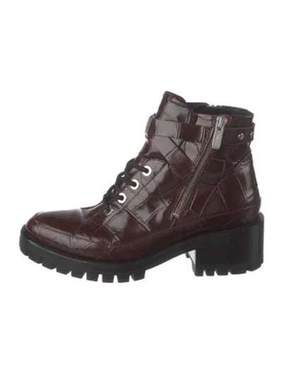 Pre-owned 3.1 Phillip Lim Embossed Leather Animal Print Combat Boots In Brown