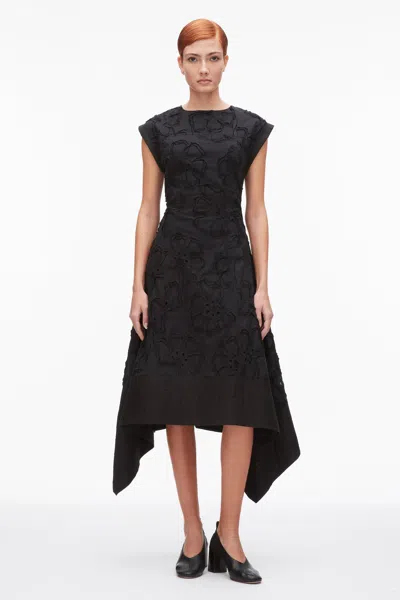 3.1 Phillip Lim Embroidered Belted Midi Dress With Handkerchief Hem In Black