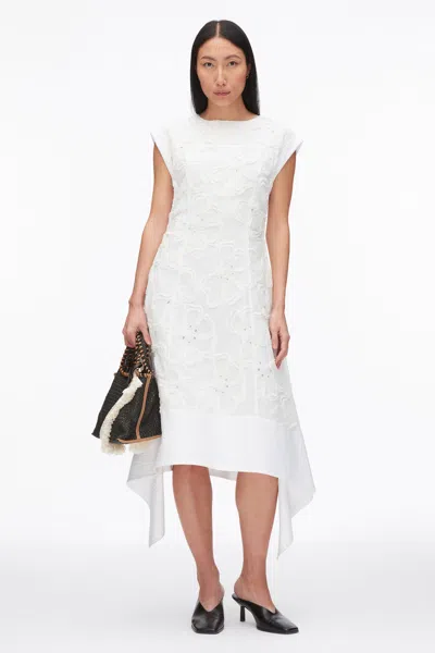 3.1 Phillip Lim Embroidered Belted Midi Dress With Handkerchief Hem In White