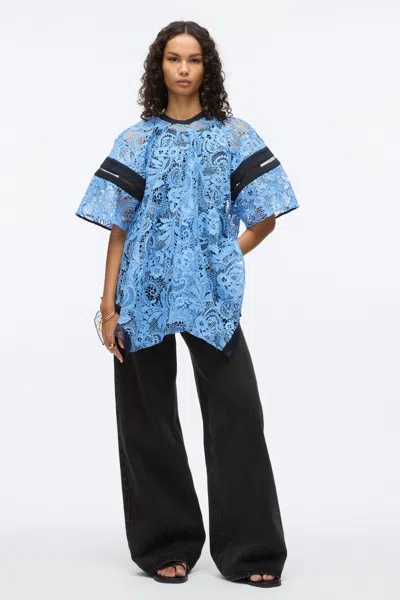 3.1 Phillip Lim Embroidered Lace Hankerchief Top In Cadet Blue Multi