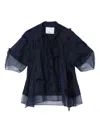 3.1 Phillip Lim Short-sleeve Embroidered Organza Flounce Top In Blue