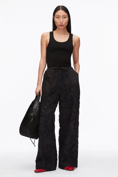 3.1 Phillip Lim Embroidered Straight Leg Pull On Pants In Black