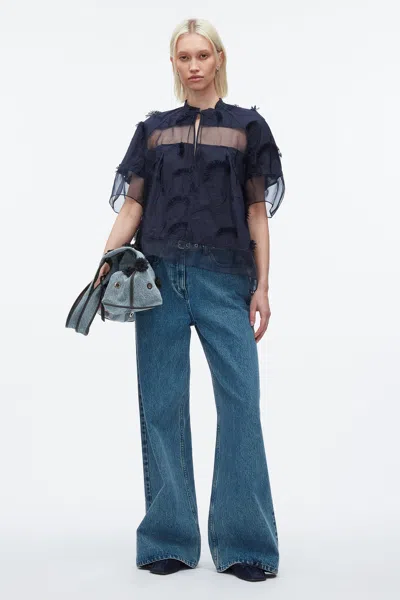 3.1 Phillip Lim Embroidery Voile Top With Organza Combo In Black
