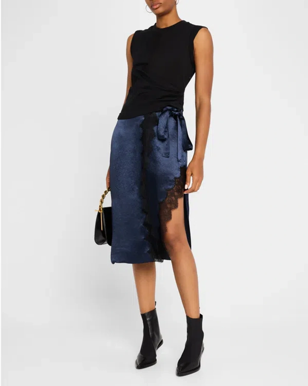 knee length dresses for ladies Denim Slip Dress With Lace