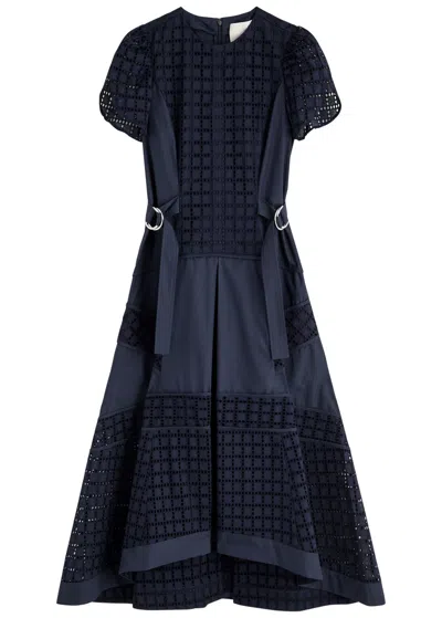 3.1 Phillip Lim Eyelet-embroidered Cotton-poplin Midi Dress In Navy