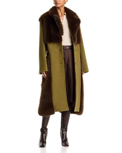 3.1 Phillip Lim Faux Fur Trim Belted Top Coat In Green