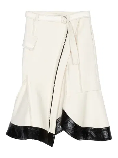 3.1 Phillip Lim Faux-leather Panel Tweed Skirt In White