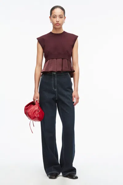 3.1 Phillip Lim Fine-gauge Merino Flounce Hem Tank In Burgundy