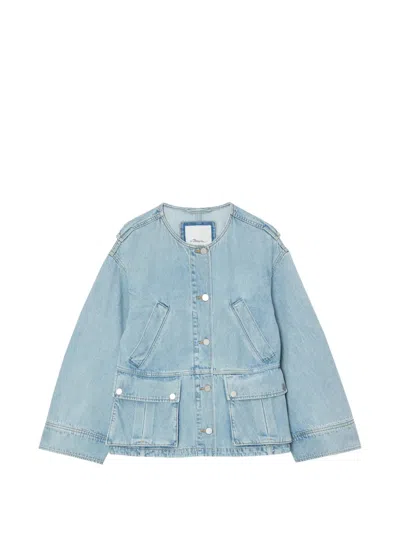 3.1 Phillip Lim Collarless Trapeze Denim Jacket In Blue