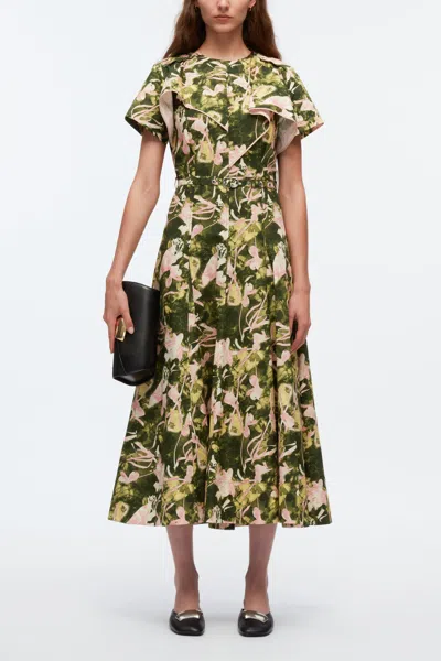 3.1 Phillip Lim Floating Iris Dress With Cascading Drape In Olive Floating Iris