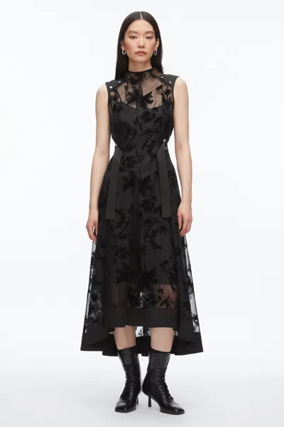 3.1 Phillip Lim Flocked Organza Midi Dress In Black