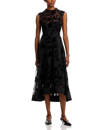 3.1 Phillip Lim Flocked Organza Sleeveless Midi Dress In Black