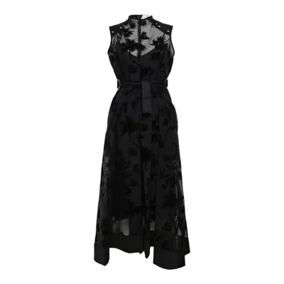 3.1 Phillip Lim Flocked Organza Sleeveless Midi Dress In Black