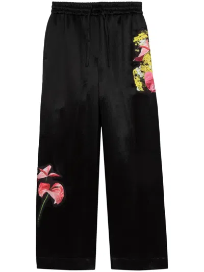 3.1 Phillip Lim Floral-appliqué Wide-leg Trousers In Black