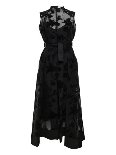 3.1 Phillip Lim Flocked Organza Sleeveless Midi Dress In Black
