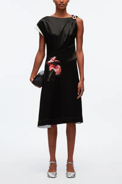 3.1 Phillip Lim Floral Bouquet Appliqué Draped Twist Dress In Blk Multi