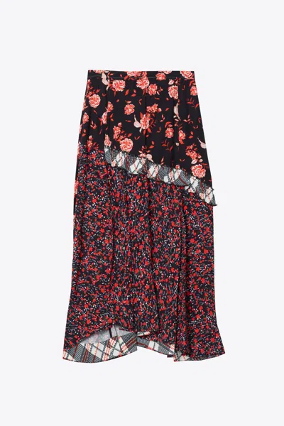 3.1 Phillip Lim Floral Collage Asymmetric Ruffle Skirt In Brown