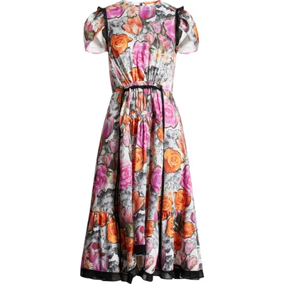 3.1 Phillip Lim Floral Collage Soft Tulip Sleeve Dress In Multicoloured
