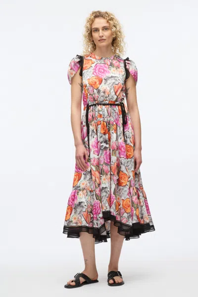 3.1 Phillip Lim S25190947rot Floral Collage Dress With Ruching In Rose Multi