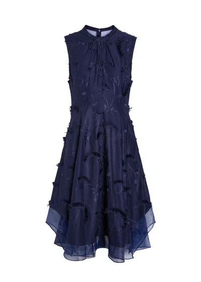 3.1 Phillip Lim Floral-embroidered Fringed Cotton Midi Dress In Blue