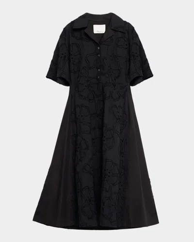 3.1 Phillip Lim Floral Embroidered Midi Shirtdress In Black