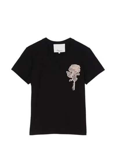 3.1 Phillip Lim Floral-embroidery T-shirt In Black