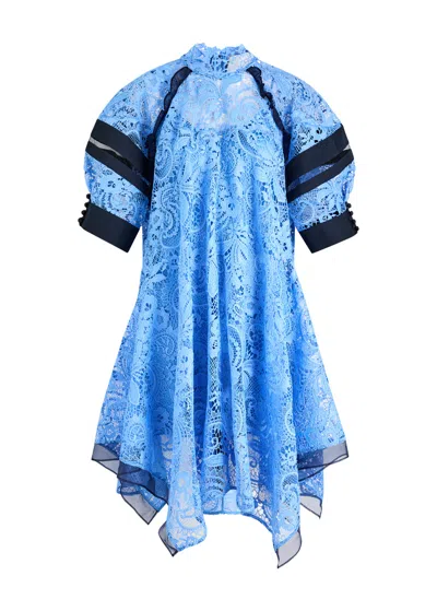 3.1 Phillip Lim Corded Lace Handkerchief Hem Dress In Blue