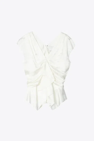 3.1 Phillip Lim Floral Jacquard Draped Handkerchief Top In White