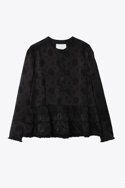 3.1 Phillip Lim Floral Jacquard Fray Hem Blouse In Black