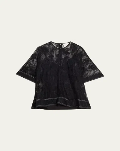 3.1 Phillip Lim Floral Lace Dimensional Blouse In Black