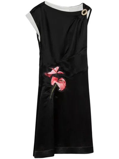 3.1 Phillip Lim Floral-motif Draped Twisted Dress In Black