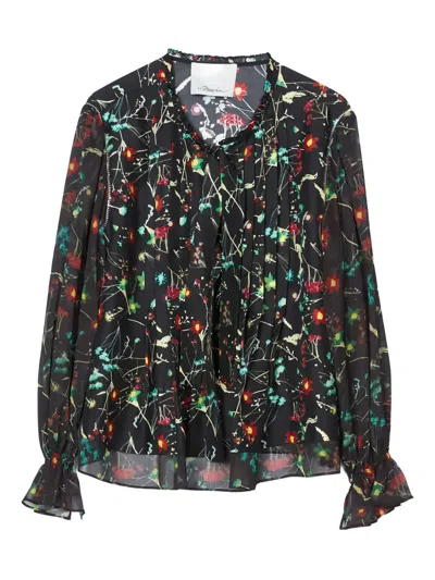 3.1 Phillip Lim Floral-pattern Long-sleeve Blouse In Black