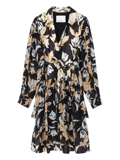 3.1 Phillip Lim Floral-print Belted Midi Dress In Black