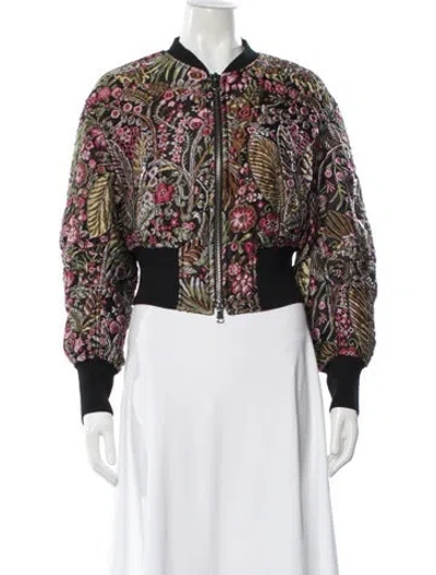 Pre-owned 3.1 Phillip Lim Floral Print Bomber Jacket In Black